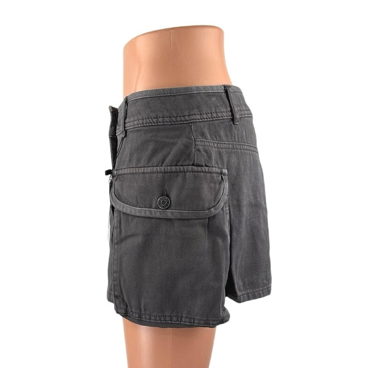 NEW Garage Women's Gray Mid Waist Utility Cargo Denim Jean Skirt Skort Size S