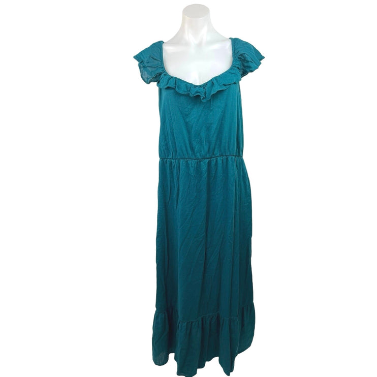 Old Navy Cami Ruffle Blue Scoop Neck Short Sleeve A Line Flare Maxi Dress Sz XL
