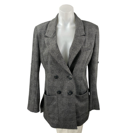 Cabi Gray Plaid Notch Collar Long Sleeve Double Breasted Blazer Coat Jacket Sz M