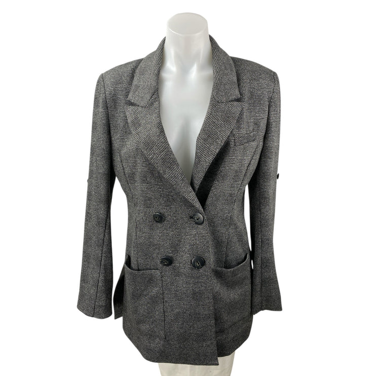 Cabi Gray Plaid Notch Collar Long Sleeve Double Breasted Blazer Coat Jacket Sz M