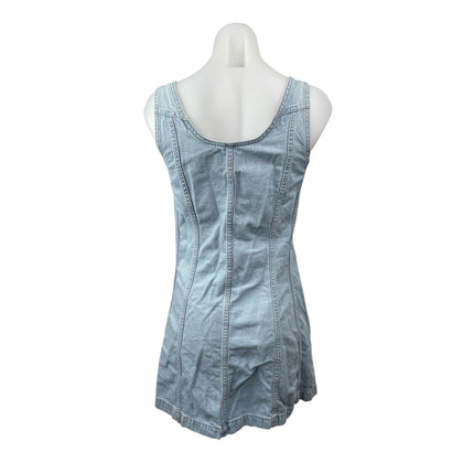 Madewell Women's Blue Seamed Sleeveless Button Down Mini A-Line Denim Dress Sz 4