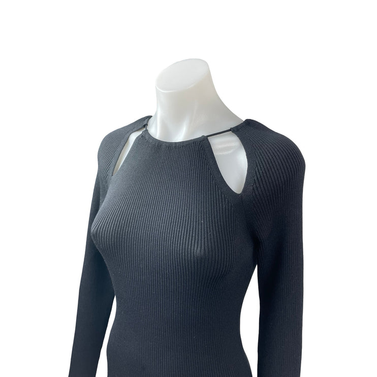 Oak + Fort Women's Black Ribbed Knit Cut Out Long Sleeve Mini Bodycon Dress Sz S