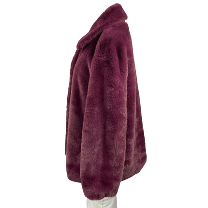 Elie Tahari Women's Maroon Long Sleeves Faux Fur Notch Fleece Coat Jacket L/G