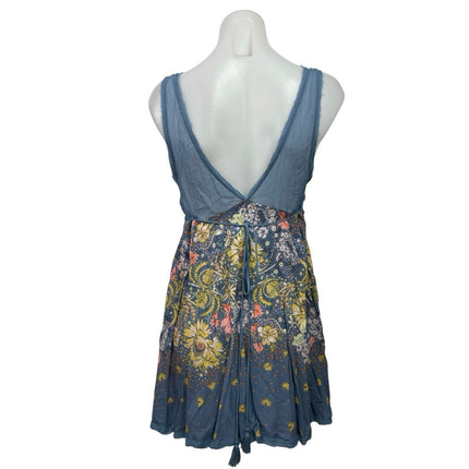 Intimately Free People Blue Sheer Floral Sleeveless Mini A-Line Tank Dress Sz M