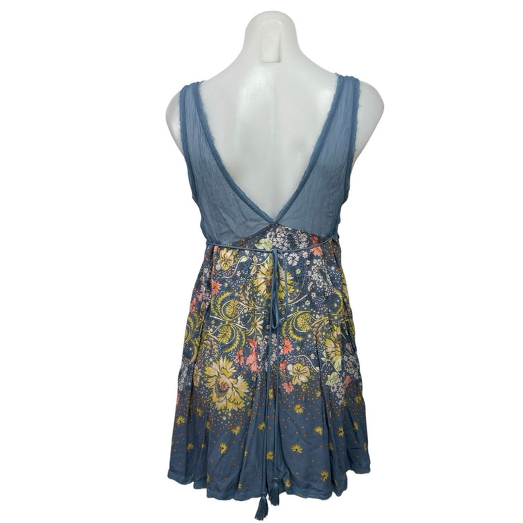 Intimately Free People Blue Sheer Floral Sleeveless Mini A-Line Tank Dress Sz M