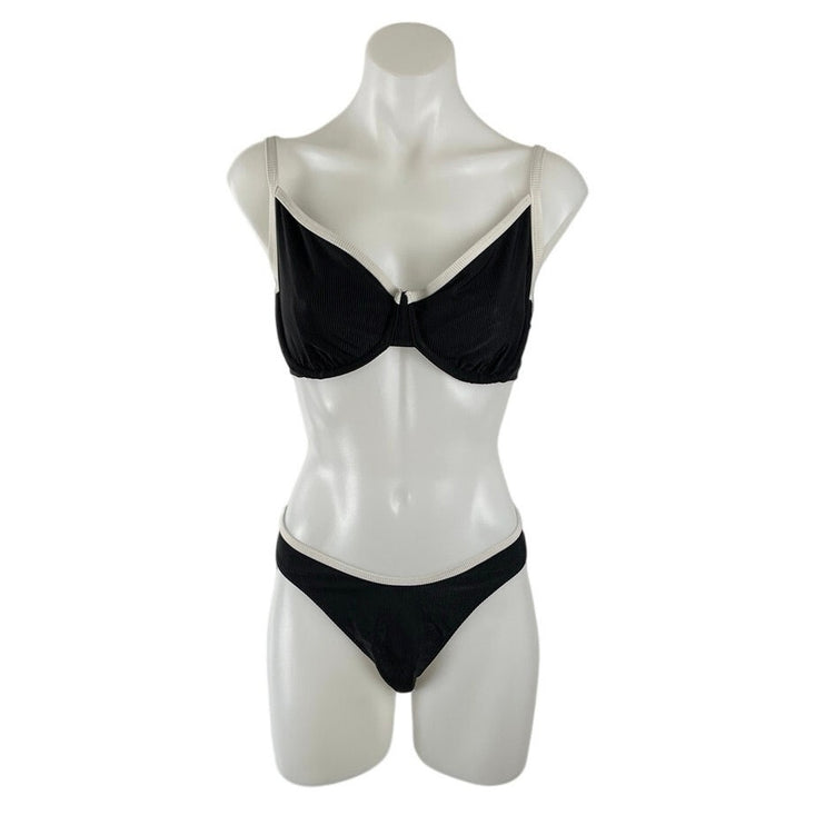 Abercrombie & Fitch Black Ribbed Wide Strap Underwire Cami Bikini Swimwear Set M