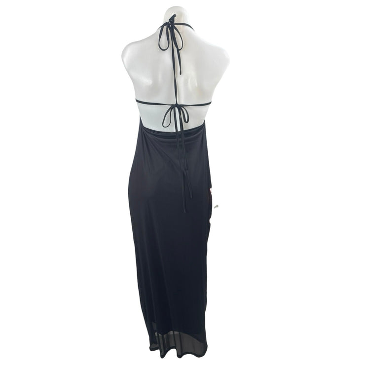 Women's Black Floral Cowl Neck Sleeveless Maxi Cami Tank Bodycon Sheath Dress S