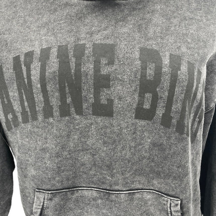 Anine Bing Black Washed Logo Long Sleeve Hoodie Hooded Sweatshirt Top Size M
