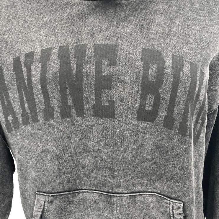 Anine Bing Black Washed Logo Long Sleeve Hoodie Hooded Sweatshirt Top Size M