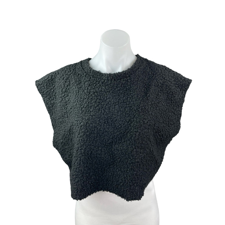 Love J Teddy Fur Women's Black Crew Neck Sleeveless Crop Vest Muscle Tank Top S
