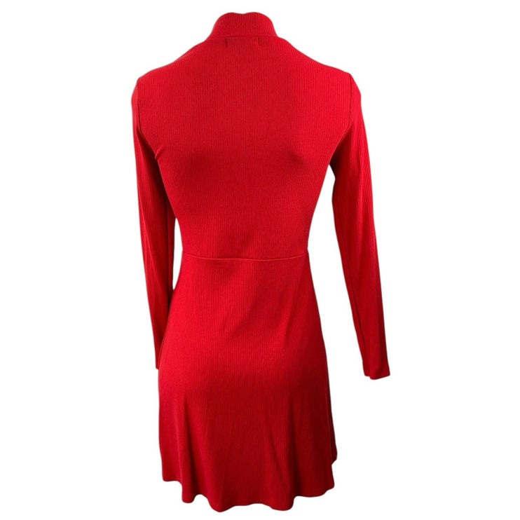 Banana Republic Red Long Sleeve Turtleneck Ribbed Knit A Line Mini Dress Size XS