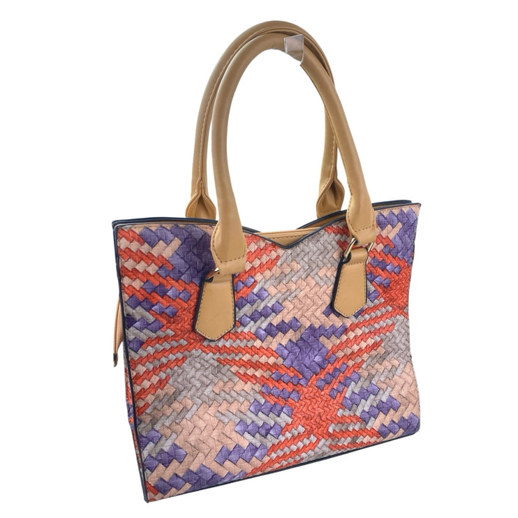 Women's Multicolor Woven Leather Convertible Boho Y2K Casual Tote Handbag OS