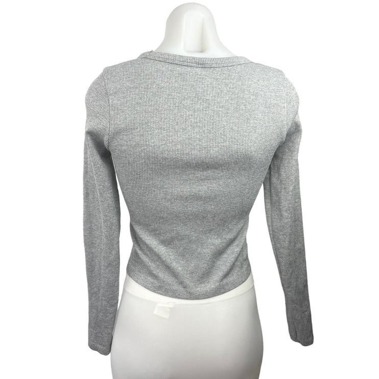 90 Degree by Reflex Women's Gray Scoop Neck Long Sleeve Pullover Tee Top Sz S