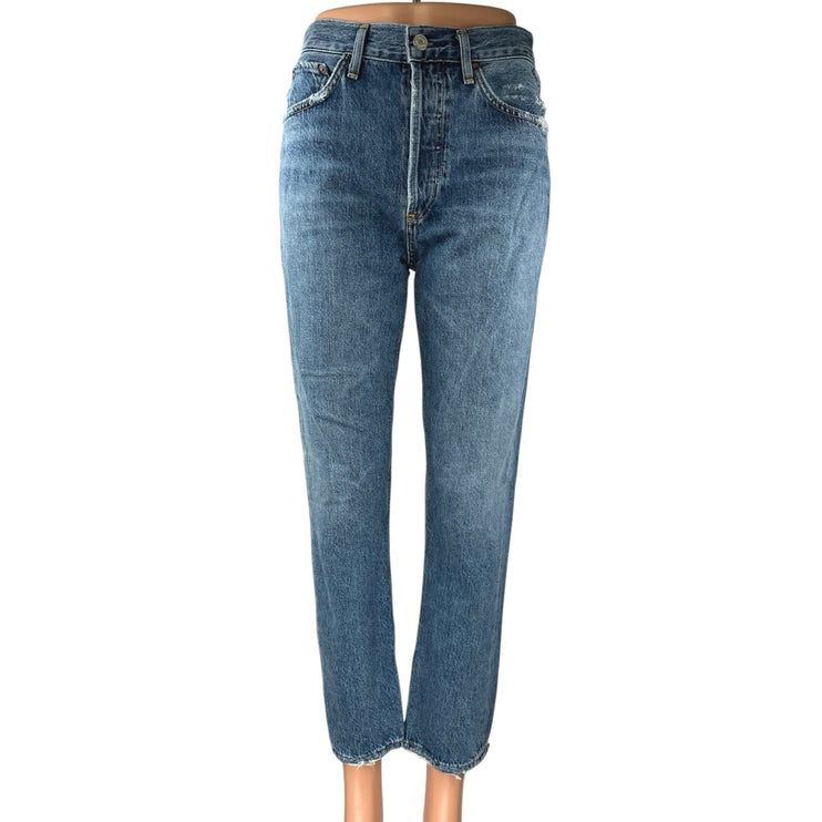 Agolde Riley Women's Blue High Waisted Straight Leg Cropped Denim Jeans Size 25