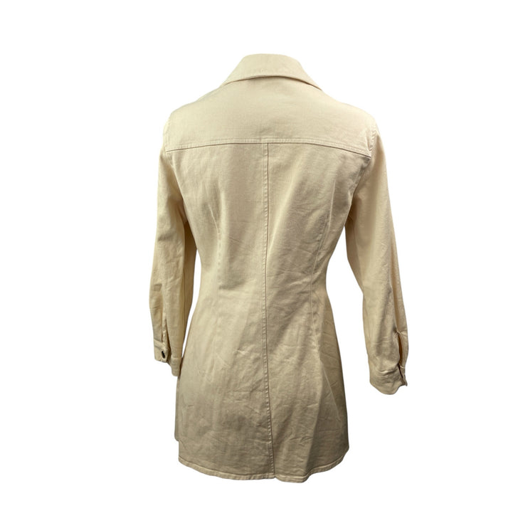 Zara Women's Beige Collared Long Sleeve Button Down Mini Flare Shirt Dress Sz M