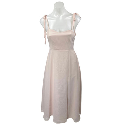 Azazie Pink Sleeveless Tie Strap Bridesmaid Cami Tank Fit & Flare Midi Dress 14