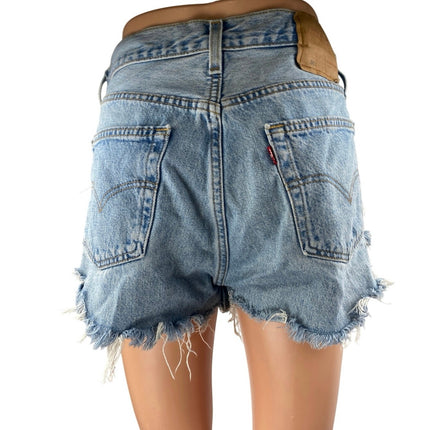 Levi’s Women's Blue Distressed Ripped Button Fly Cutoff Denim Jeans Shorts Sz 31