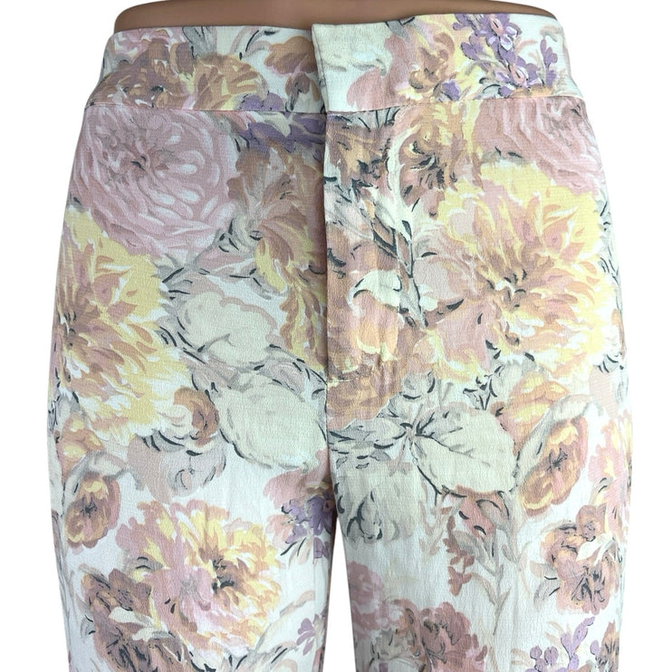 Zara Multicolor Crepe Floral High Waist Flare Leg Bell Bottom Ankle Pants Size S