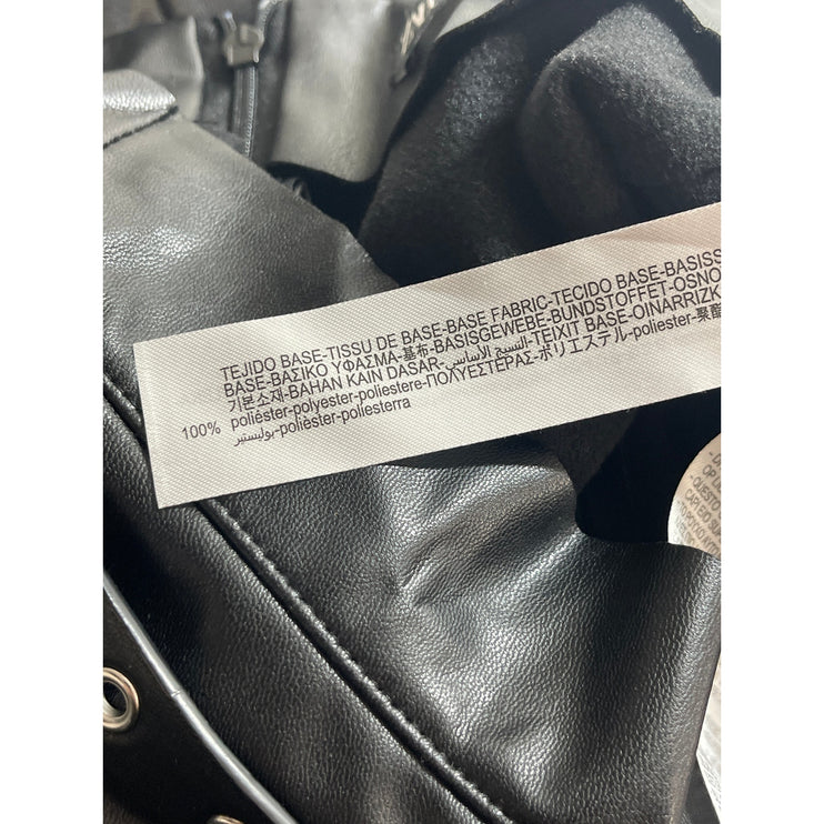 Zara Black Faux Vegan Leather Low Rise Double Belt Mini Flare A-Line Skirt Sz L