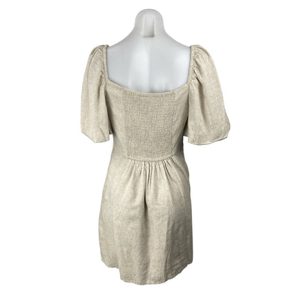 Abercrombie & Fitch Beige Linen Short Puff Sleeve Square Neck ALine Mini Dress S