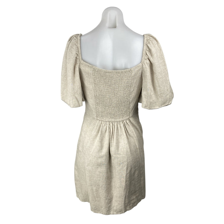 Abercrombie & Fitch Beige Linen Short Puff Sleeve Square Neck ALine Mini Dress S