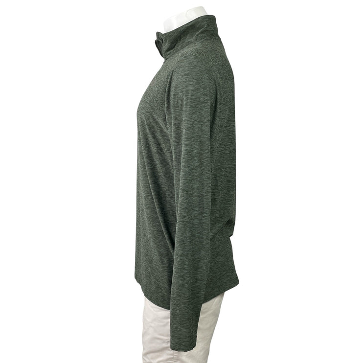 New Balance Dry Men's Green Heather Quarter Zip Long Sleeve Polo Shirt Top Sz L