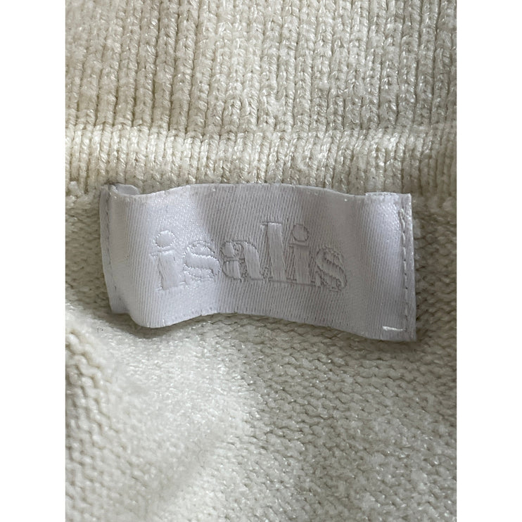 Isalis Women's Ivory Black Striped Long Sleeve Polo Cropped Sweater Top Size S