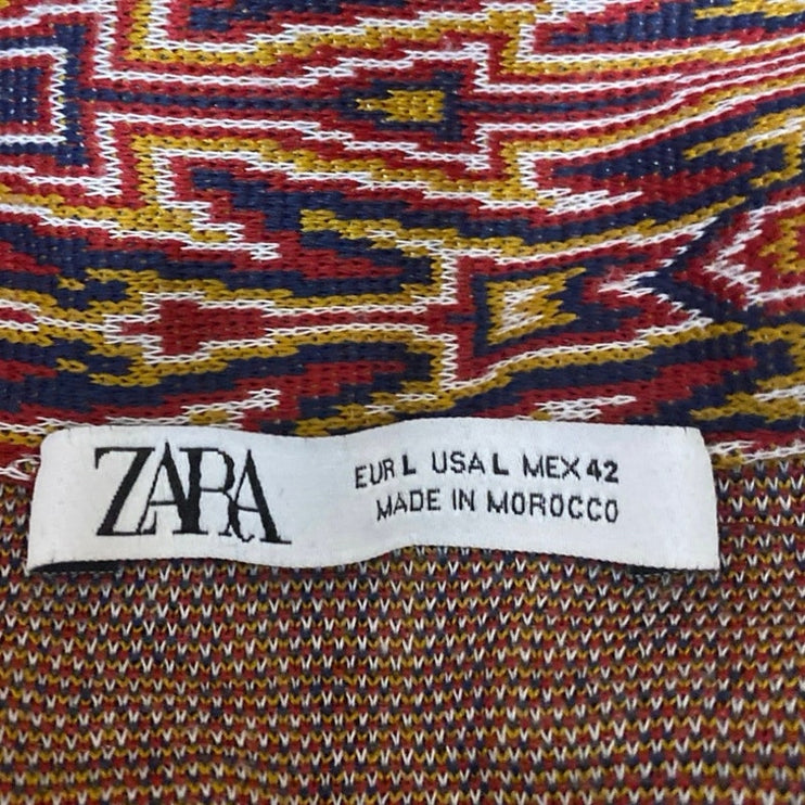 Zara Men's Multicolor Tribal Aztec Short Sleeve Collar Button Down Shirt Top L