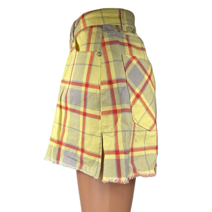 Weworewhat Women's Yellow Red Plaid High Rise Raw Hem Denim Jean Shorts Size 24