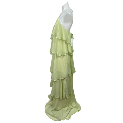 NEW Loveless Mother Of Pearl Yellow Halter Maxi Tiered Flared A-Line Dress  Sz L