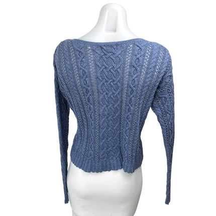 Ralph Lauren Denim & Supply Blue Cable Knit Long Sleeve Crop Sweater Top Size S