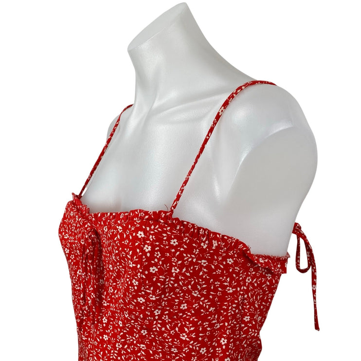 Zara Womens Red Floral Sweetheart Sleeveless Bustier Corset Crop Cami Tank Top M