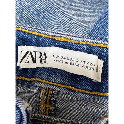 Zara Women's Blue High Waisted Frayed Hem Flared Bootcut Denim Jeans Pants Sz 34