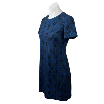 Calvin Klein Blue Black Plaid Floral Embroidered Short Sleeve Sheath Dress S/M