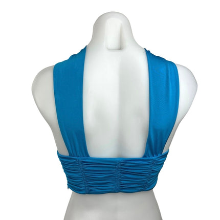 Zara Blue Halter Cut Out Front Ruched Twist Cross Sleeveless Crop Top Size XS