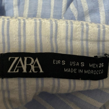 Zara Blue White Sleeveless Striped Cami Camisole Tank Peplum Crop Top Size S