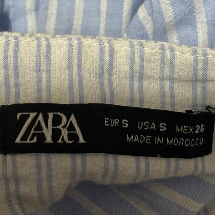 Zara Blue White Sleeveless Striped Cami Camisole Tank Peplum Crop Top Size S
