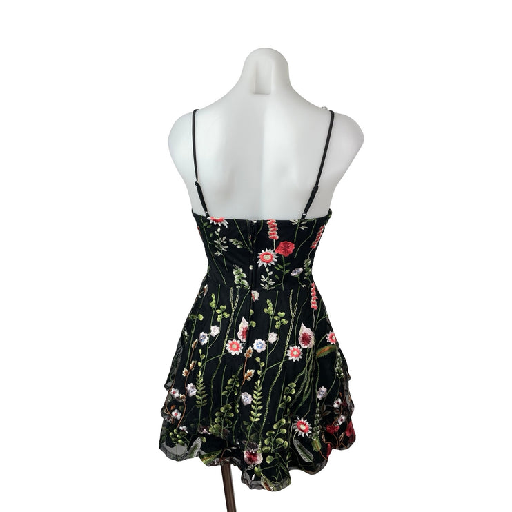 City Studio Black Floral Embroidered Sleeveless Cami Fit & Flare Mini Dress 3/4