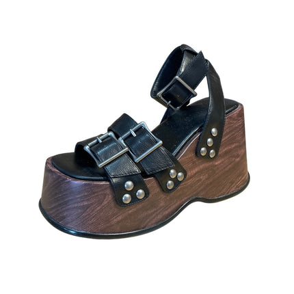 Dolls Kill Current Mood Summer Moves Black Vegan Platform Wedges Sandals Size 6