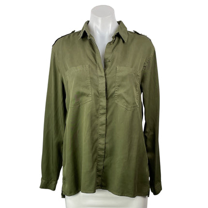 Zara Women's Green Pocket Long Sleeve Collared Button Down Shirt Top Size S