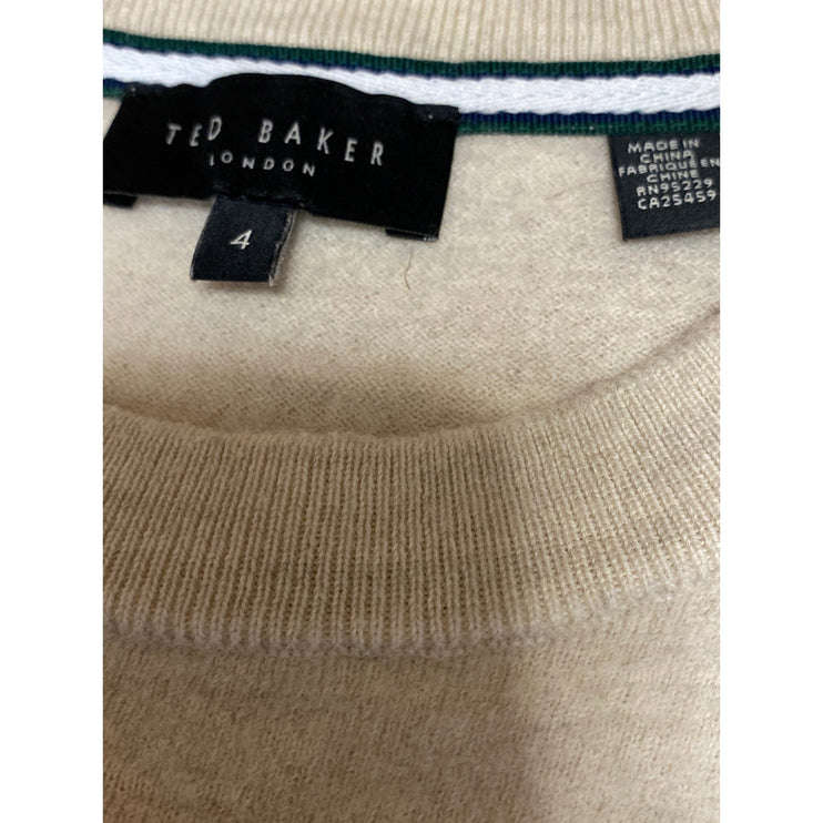 Ted Baker Women's Beige 100% Wool Knit Long Sleeve Crew Neck Sweater Top Size 4