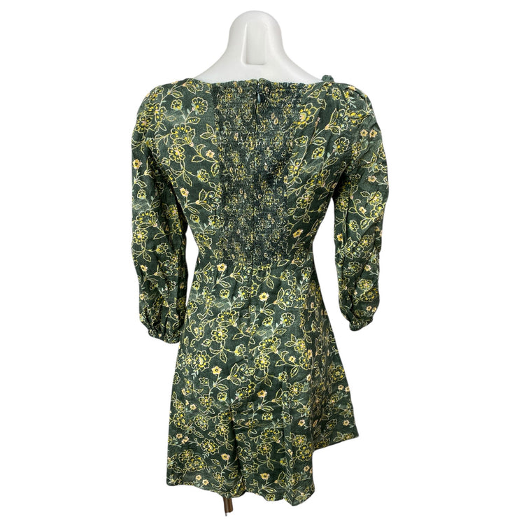 J.Crew Green Floral Long Sleeve Square Neck Mini Fit & Flare A-Line Dress Size 2