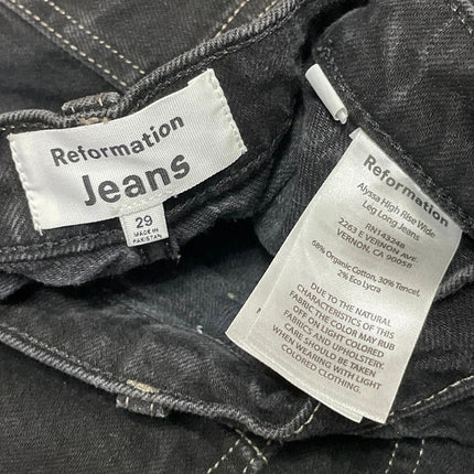 Reformation Jeans Alyssa Black High Rise Pocket Wide Long Denim Jeans Pants 29