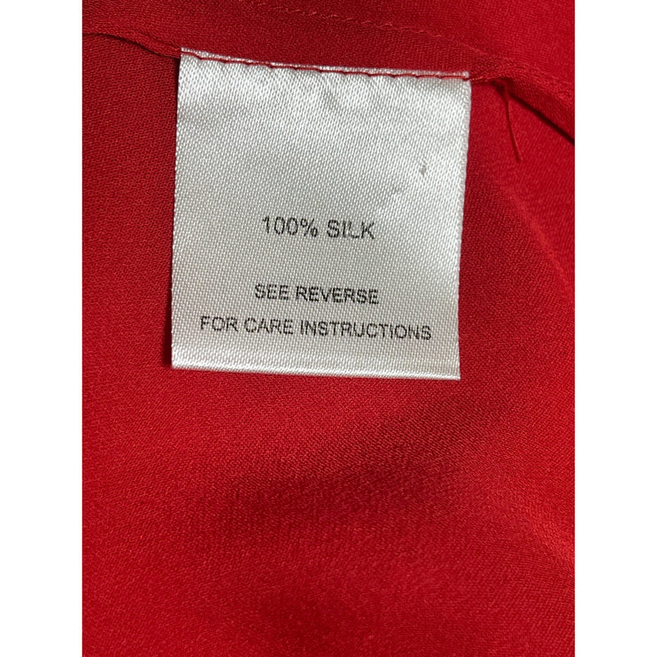 Tangerine Women's Red 100% Silk Long Sleeve Pintuck Babydoll Blouse Top Size M