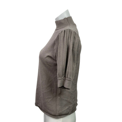 Tahari Women's Gray Turtle Neck Pleated Short Puff Sleeve Sweater Blouse Top M