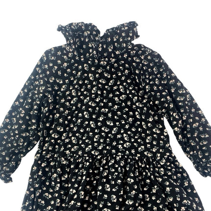 H&M Kids Girls Black Floral Collared Long Sleeve Flouce Flared A-Line Dress 4T