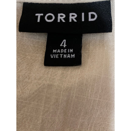 Torrid Women's Cream Pleated Lace Trim Long Sleeve Peasant Blouse Top Size 6
