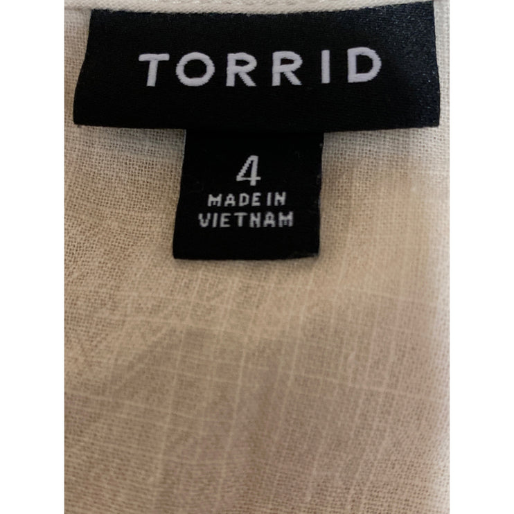 Torrid Women's Cream Pleated Lace Trim Long Sleeve Peasant Blouse Top Size 6