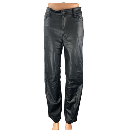Zara Women's Black Faux Leather Vegan High Rise Straight Leg Trousers Pants Sz 4