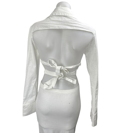 Lioness Women's White Open Back Long Sleeve Button Up Shirt Crop Top Size M